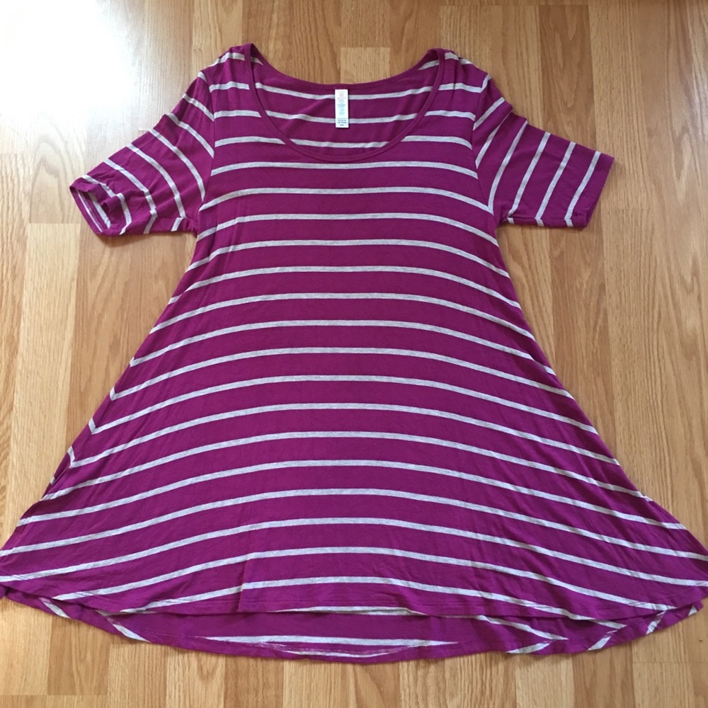 Striped plum and grey LuLaRoe Perfect T